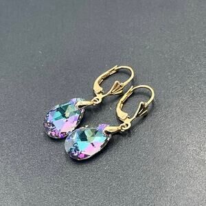 Xuping Vitrail Purple Iridescent Rainbow Crystal Silver‎ Tone Teardrop Earrings